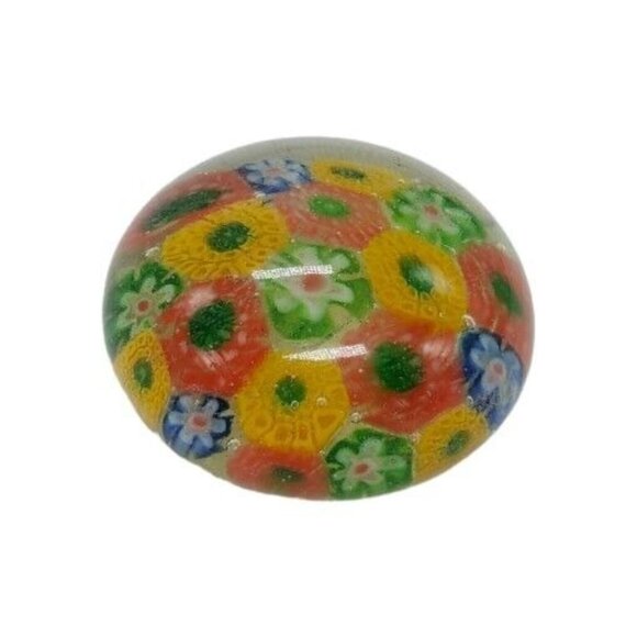 Vintage Art Glass Millefiore Paperwight Retro Flower Orange Yellow Green Blue 2" - Picture 6 of 14